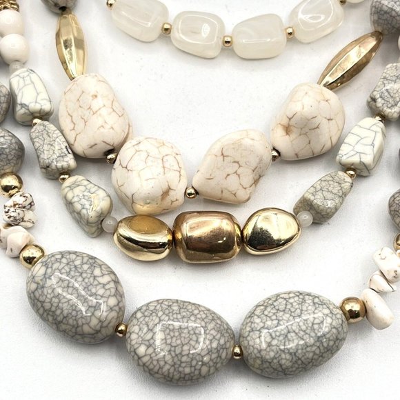 BOCAR  Multi Layer Faux Howlite 4 Strand Statement Collar Beaded Necklace 18" - Picture 7 of 9